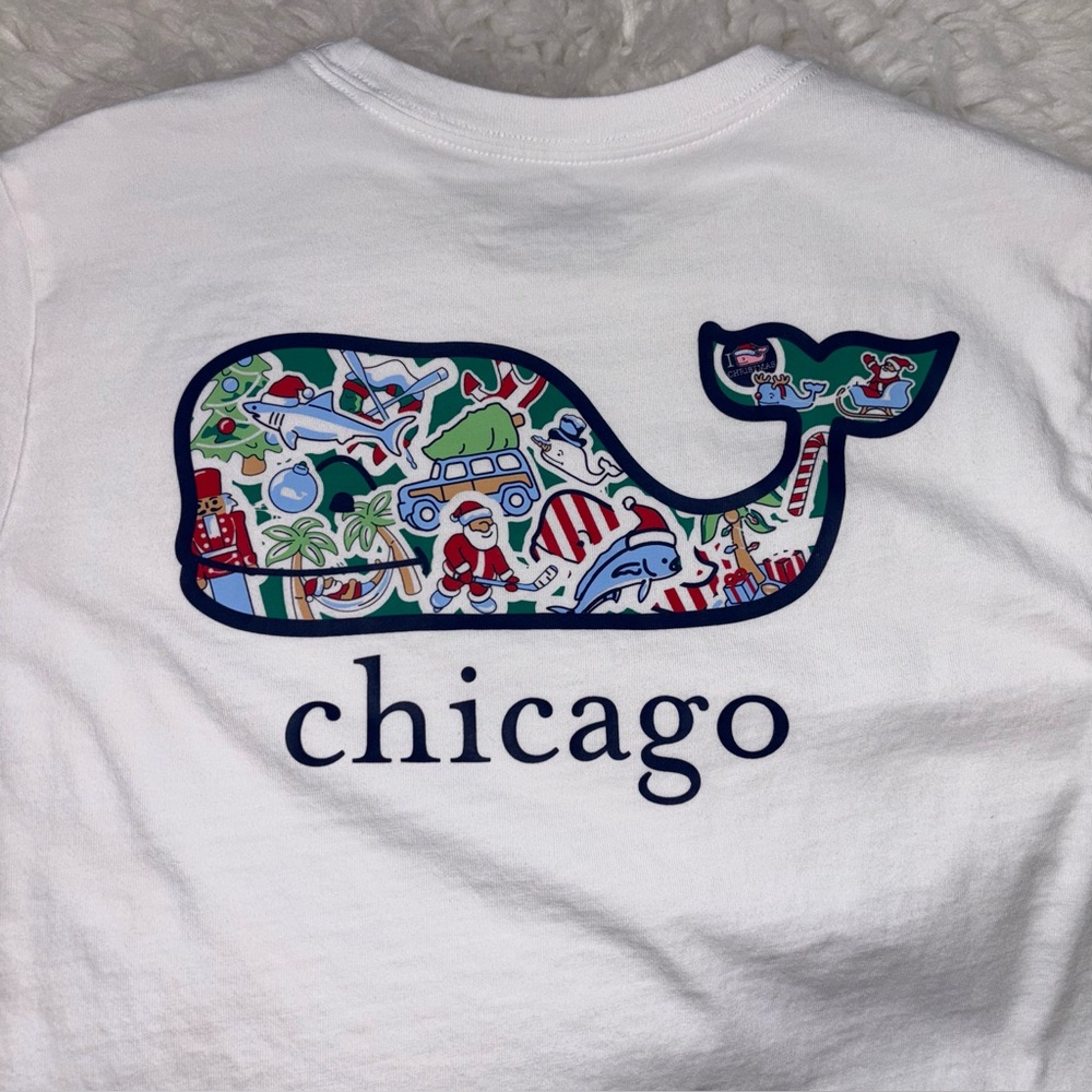 Vineyard Vines Boys Youth Large White CHICAGO Christmas Long Sleeve T-Shirt
